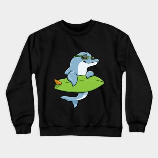 Dolphin with sunglasses as surfer with surfboard Crewneck Sweatshirt